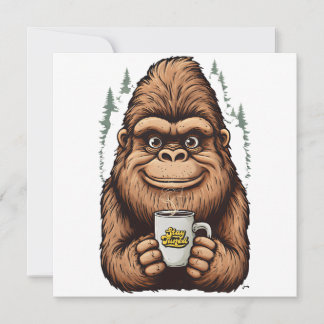 Convites Pé Grande Fofo Bebendo Café Sasquatch Divertido