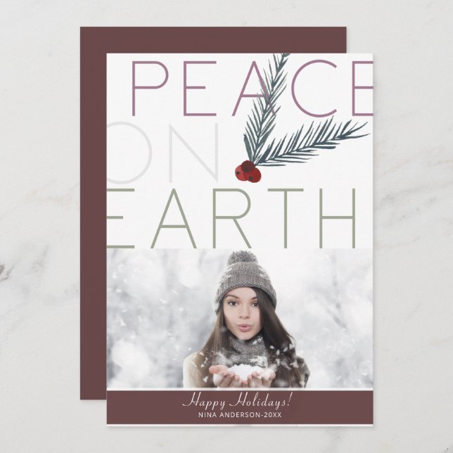 Convites PEACE ON EARTH Modern Clean Minimay Photo (Frente/Verso)
