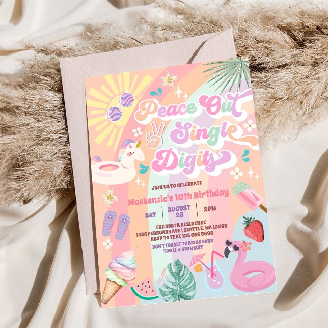 Convites Peace Out Single Digits Groovy Daisy Birthday (Criador carregado)