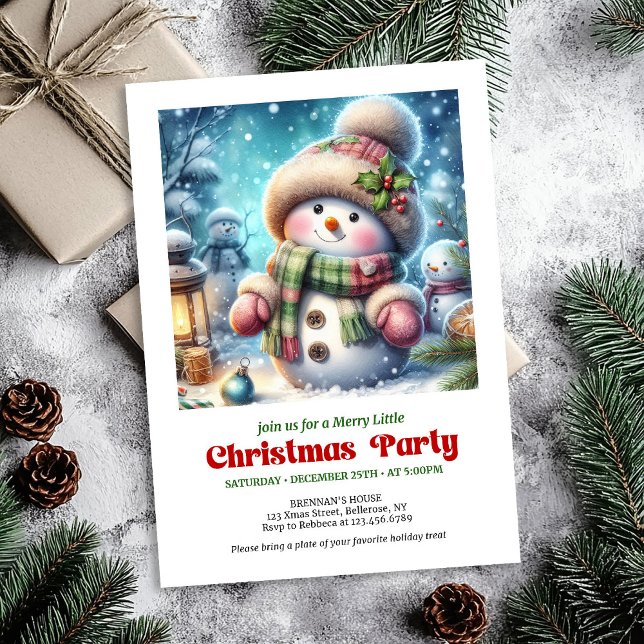 Convites Peaceful cartoon snowman invite holiday printable (Peaceful cartoon snowman invite holiday joy printable)