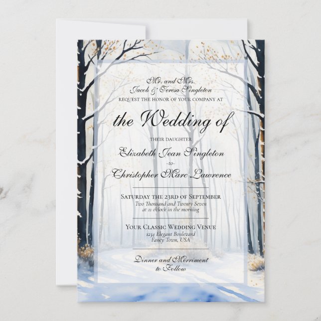 Convites Peaceful Winter Forest Painting Formal Wedding (Frente)