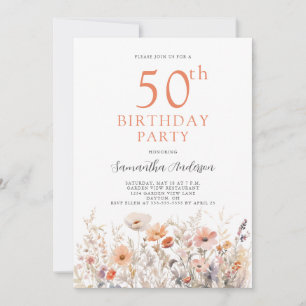 Convites Peach 50th Birthday Floral