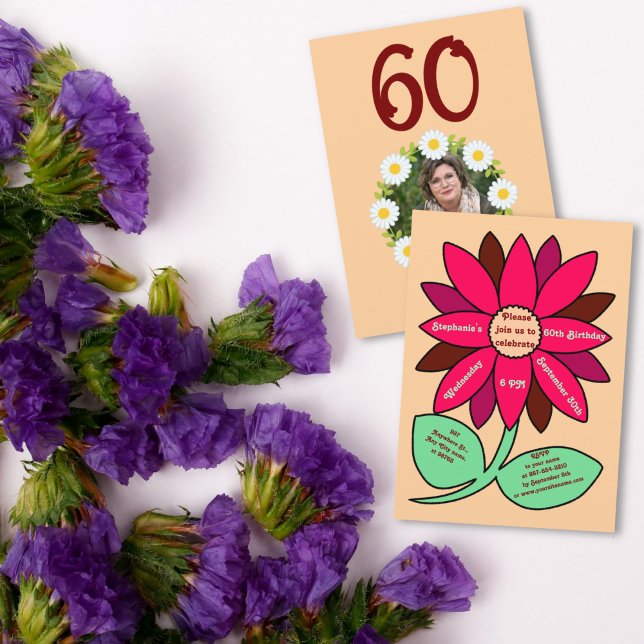 Convites Peach 60º Aniversário Flor Vermelho Simples (Criador carregado)