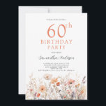 Convites Peach 60th Birthday Floral<br><div class="desc">Bonito convite floral de 60 anos. Design de flor silvestre de aquarelas. Fácil de mudar o texto.</div>