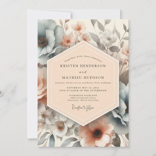 Convites Peach Angelic Spring Wedding (Frente)