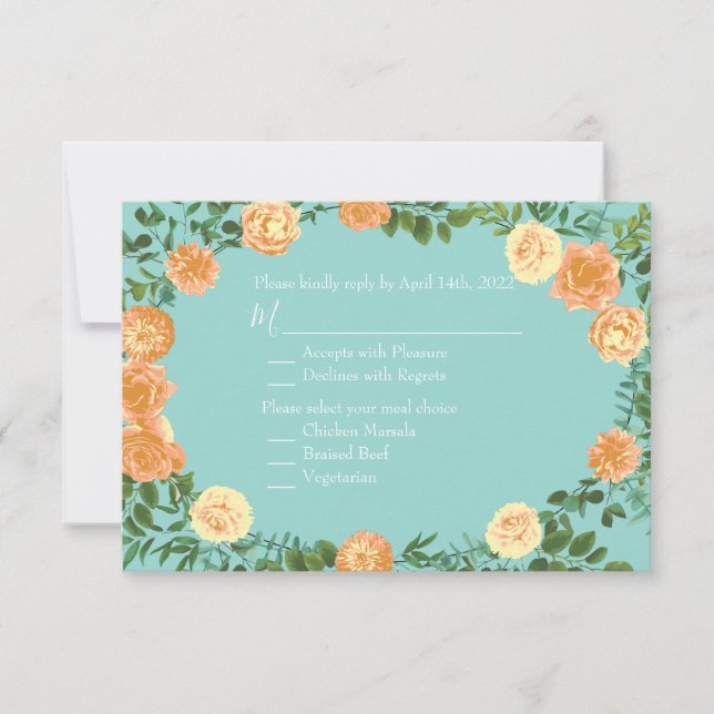 Convites Peach & Aqua Peony & Rosa Floral Invay (Frente)