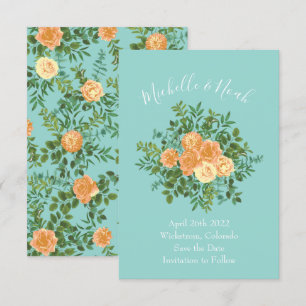Convites Peach Aqua Teal Wedding Rosa Floral