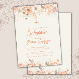 Convites Peach Beige Ivory Flowers Confirmação Floral