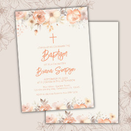 Convites Peach Beige Ivory Flowers Floral Baptism