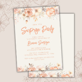 Convites Peach Beige Ivory Flowers Surpresa Festa de aniver