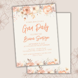 Convites Peach Beige Ivory - Formando de Graduação Floral