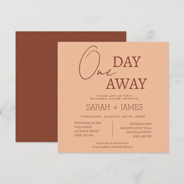 Convites Peach Beige Modern A Um Dia De Janto De Ensaio (Frente/Verso)