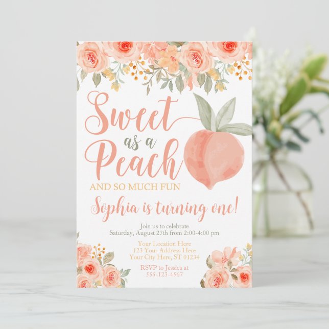 Convites Peach Birthday Invitation Sweet como Peach (Em pé/Frente)
