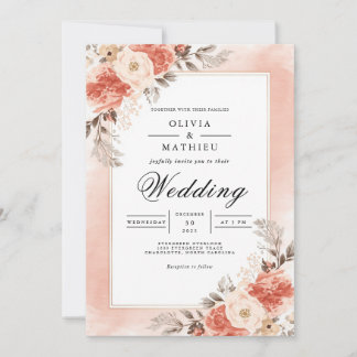 Convites Peach Bloom Floral Arch Romance Wedding