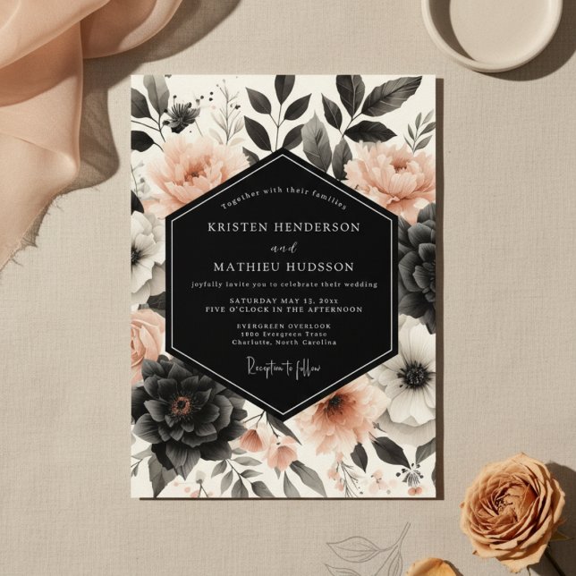 Convites Peach Bloom Nocturne Wedding (Criador carregado)