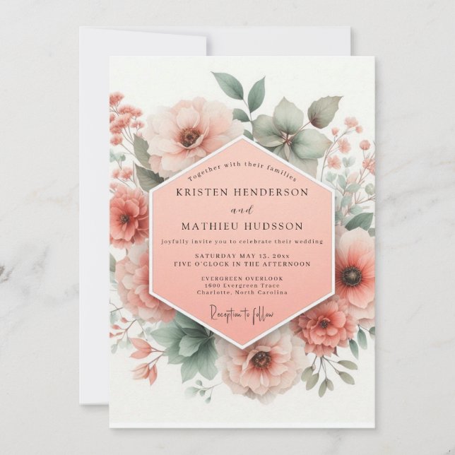 Convites Peach Bloom Whimsy Wedding (Frente)