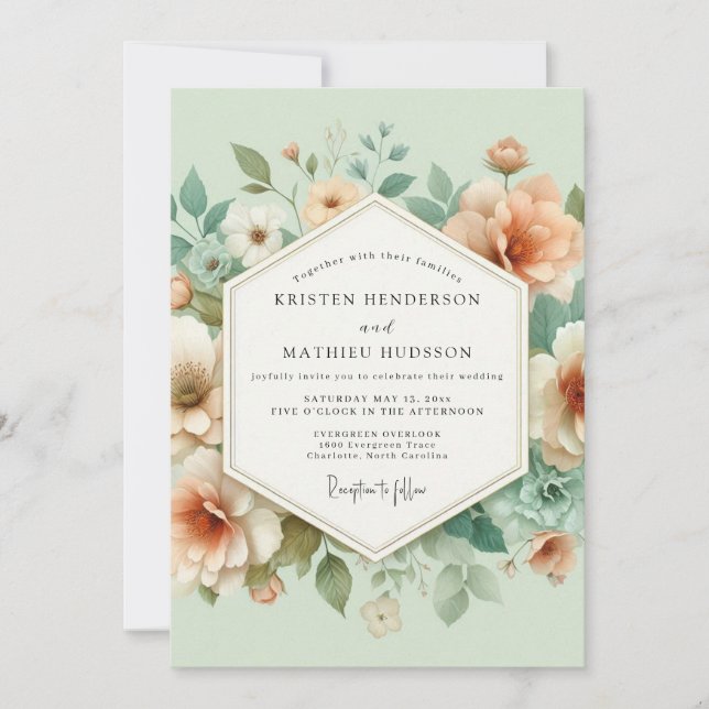 Convites Peach Blossom Meadow Wedding (Frente)
