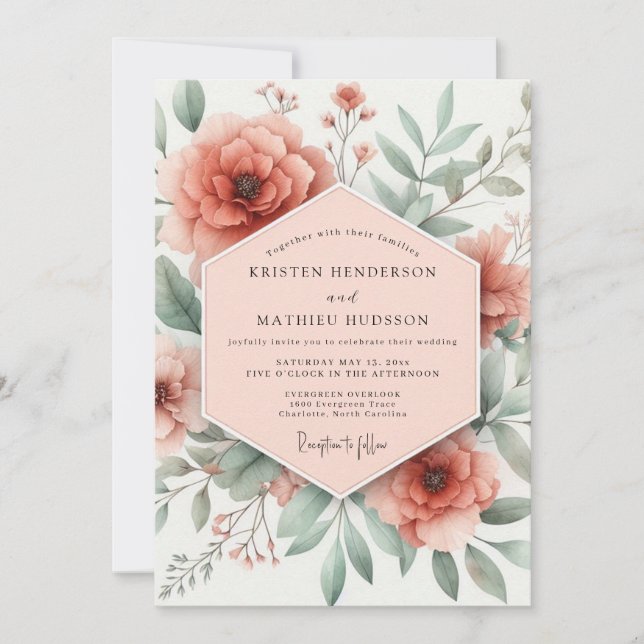 Convites Peach Blossom Romance Wedding (Frente)