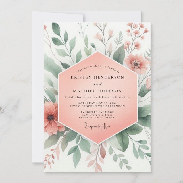 Convites Peach Blossom Whimsy Wedding (Frente)