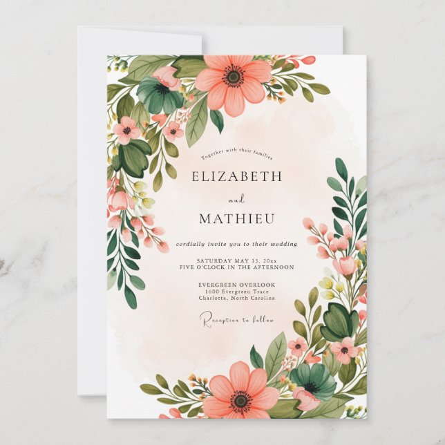 Convites Peach Blossoming Spring Wedding (Frente)