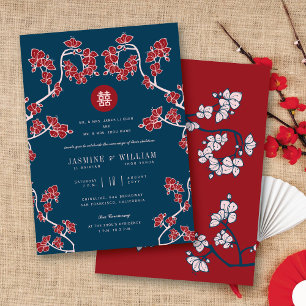 Convites Peach Blossoms Dupla Felicidade Casamento Chinês