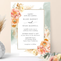 Peach Blush Floral, Sage Watercolor Casamento Chic