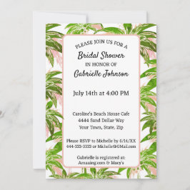 Convites Peach Blush Green Palm Tree Summer Party