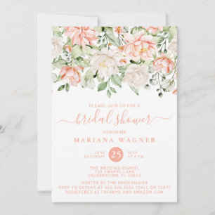 Convites Peach Blush Ivory Floral Chá de panela
