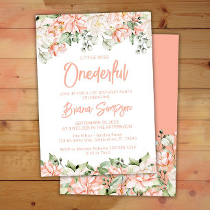 Convites Peach Blush Ivory Floral Onederful Aniversário