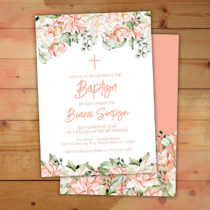 Convites Peach Blush Ivory Flowe Batismo Floral