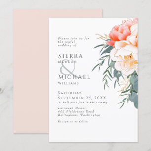 Convites Peach Blush Pink Peony Eucalyptus Greenery Casamen