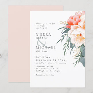 Convites Peach Blush Pink Peony Eucalyptus Greenery Casamen