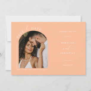 Convites Peach Boho Arch Photo Código QR Salvar Data