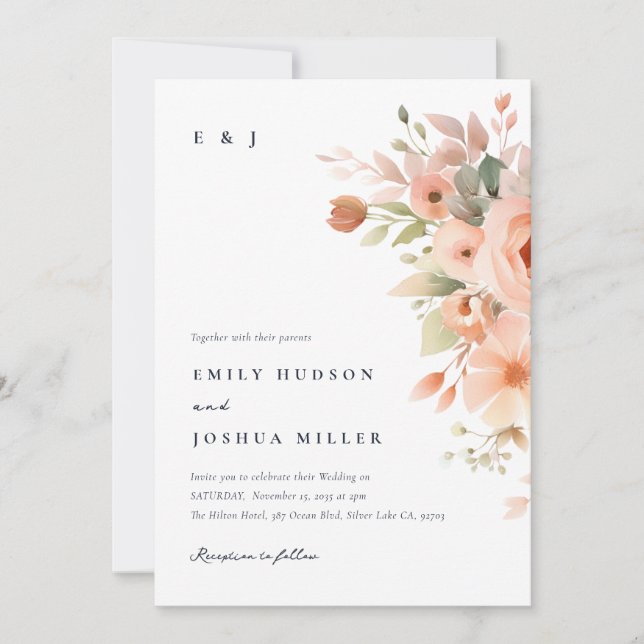 Convites Peach Boho Floral Wedding (Frente)