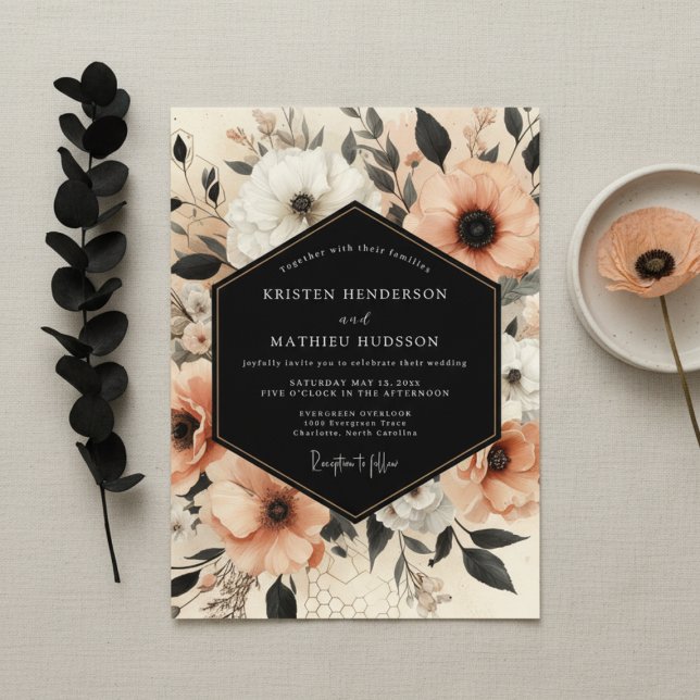 Convites Peach Botanical Elegance Wedding (Criador carregado)