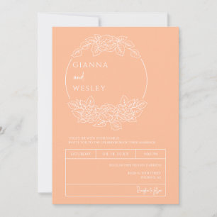 Convites Peach Botanical Line Art Boho QR Code Foto