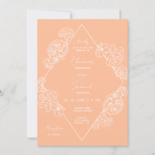 Convites Peach Botanical Line Art Boho QR Code Foto