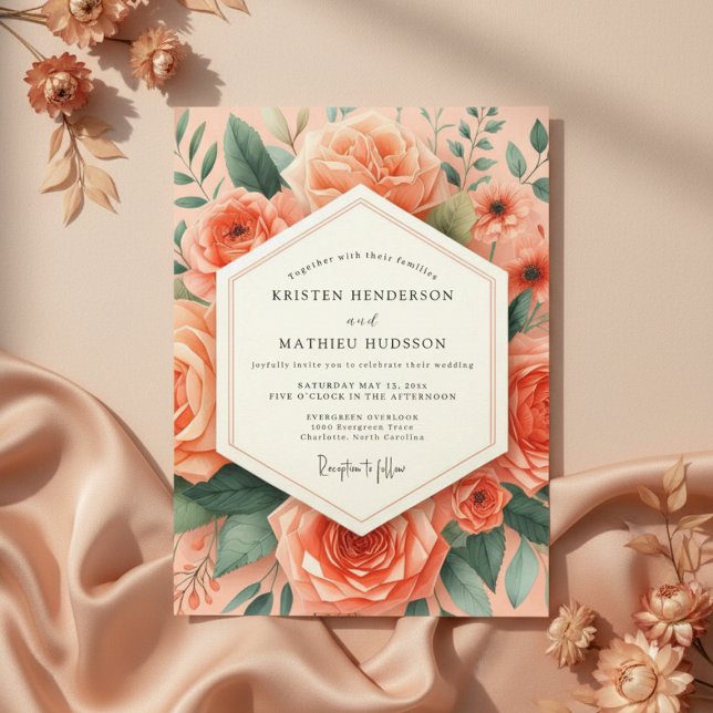 Convites Peach Botanical Romance Wedding (Criador carregado)