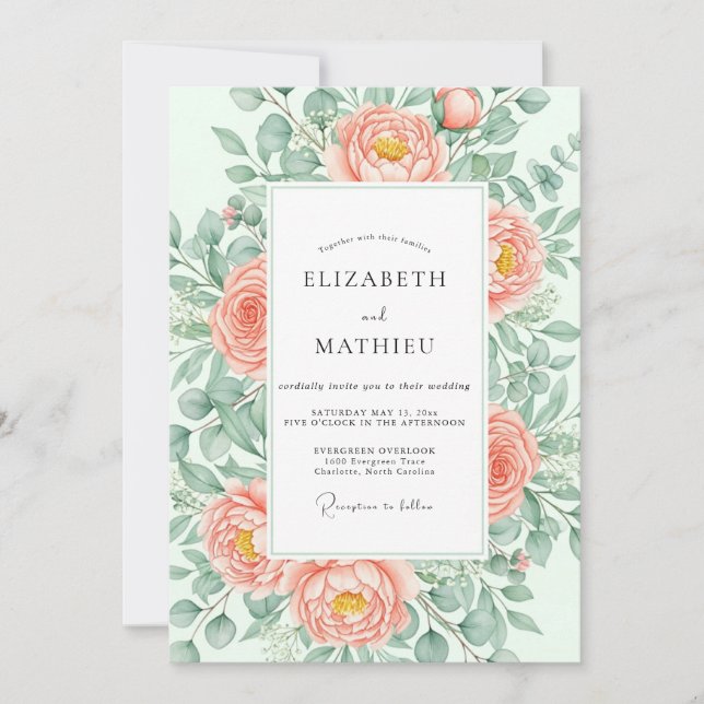 Convites Peach Breathtaking Botanical Wedding (Frente)