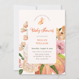 Convites Peach Chá de fraldas floral