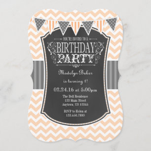 Convites Peach Chalkboard Chevron Birthday Invite