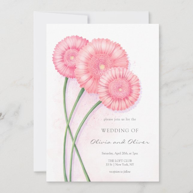 Convites Peach Chrysanthemum Wedding (Frente)