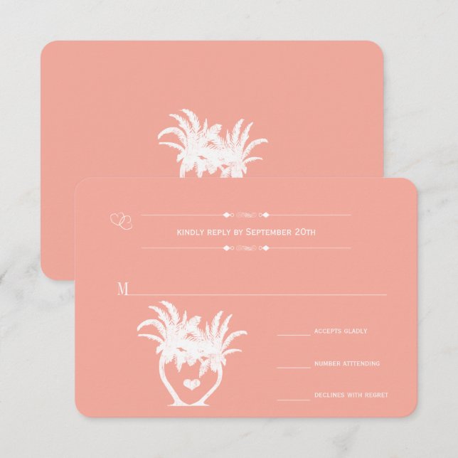 Convites Peach Coral Beach Destino Casamento RSVP (Frente/Verso)