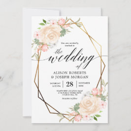 Convites Peach d'água cor dourada estrutura geométrica casa