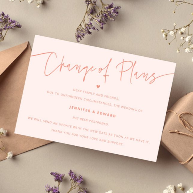 Convites Peach de Atualização de Casamento de Planos de Alt (Criador carregado)