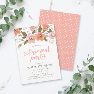 Convites Peach Delicate Floral Retirement Party Invitation