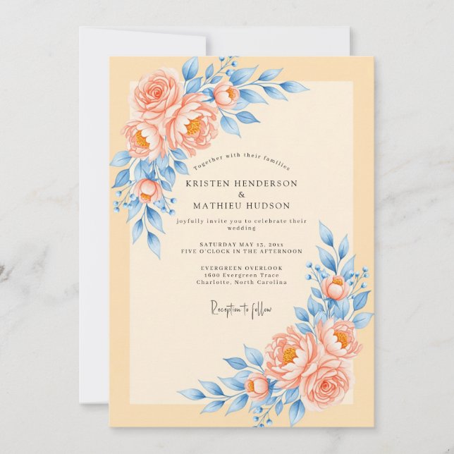 Convites Peach Delicate Spring Wedding (Frente)