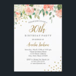 Convites Peach Dourada Watercolor Floral aniversário de 30<br><div class="desc">Convites florais mais bonito na Loja Little Bayleigh!</div>
