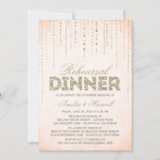 Convites Peach & Dourado Glitter Examinar Janto
