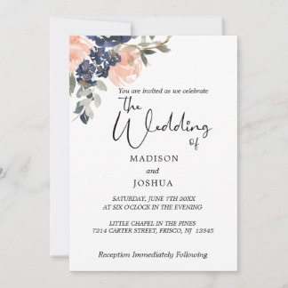 Convites Peach e Indigo Blue Floral